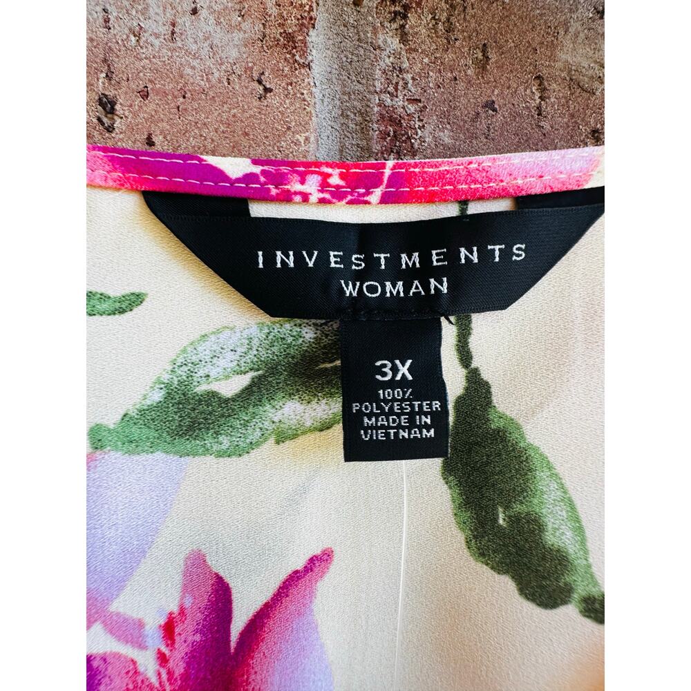 Investments Women's Yellow Purple Floral Short Sleeve Button Up Blouse Sz 3X NWT - Picture 3 of 3